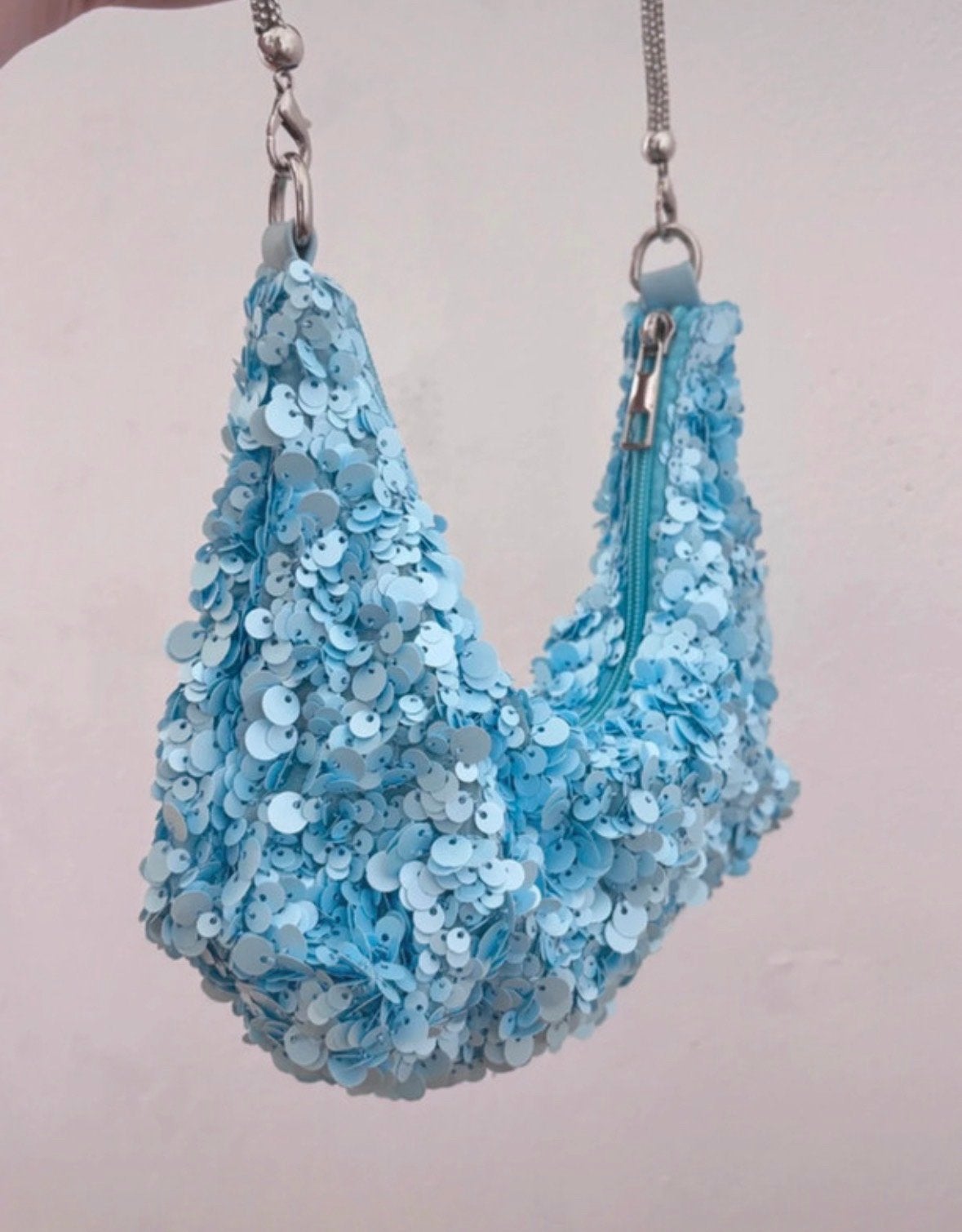 Zgan Handtasje met pailletten - Lichtblauw, Ophalen of Verzenden, Zo goed als nieuw, Blauw, Handtas