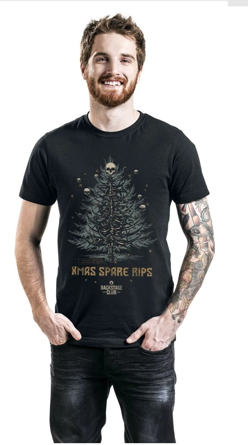 Nieuw kerst M t-shirt met ribs en doodshoofden!, Ophalen of Verzenden, Nieuw, Maat 48/50 (M), Zwart