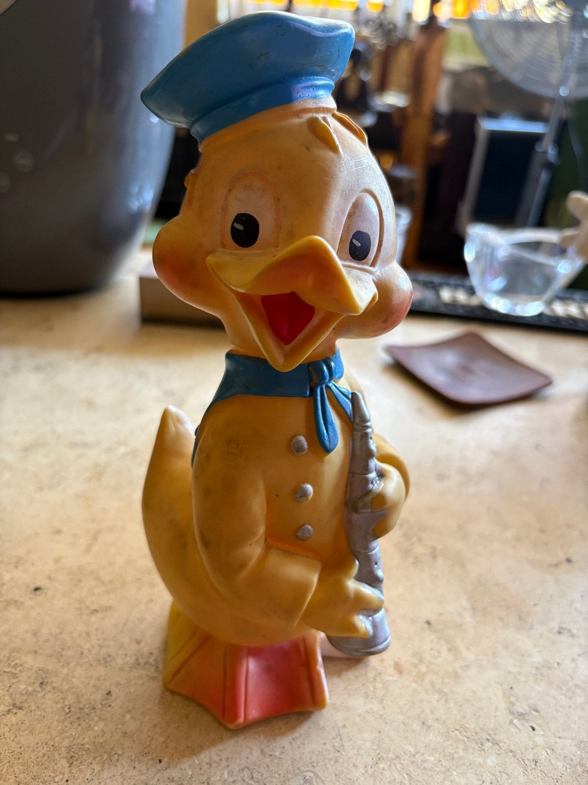 Vintage Rubbertoys Donald Duck piepfiguur uit de jaren '60, Verzamelen, Ophalen of Verzenden, Gebruikt