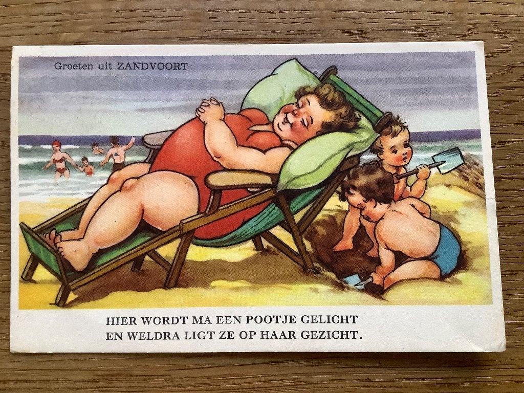 Zandvoort, strandhumor, Ophalen of Verzenden, 1960 tot 1980, Gelopen, Noord-Holland