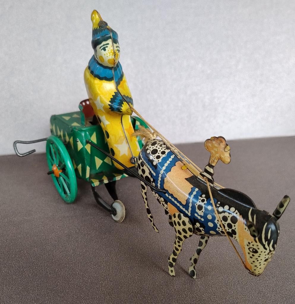 Oud Blikken Speelgoed circus PAARD EN WAGEN (met doos), Ophalen of Verzenden