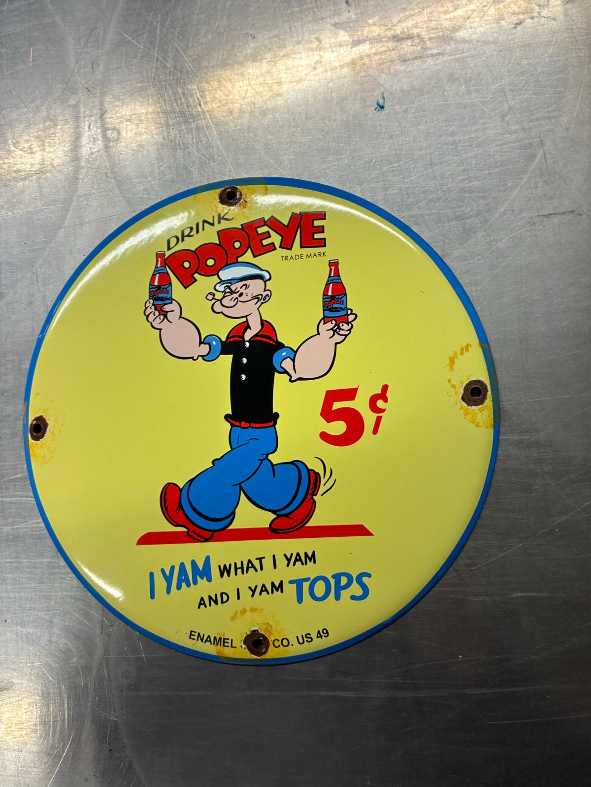 Prachtig Popeye drinks emaille bord - 30 cm, Verzamelen, Ophalen of Verzenden
