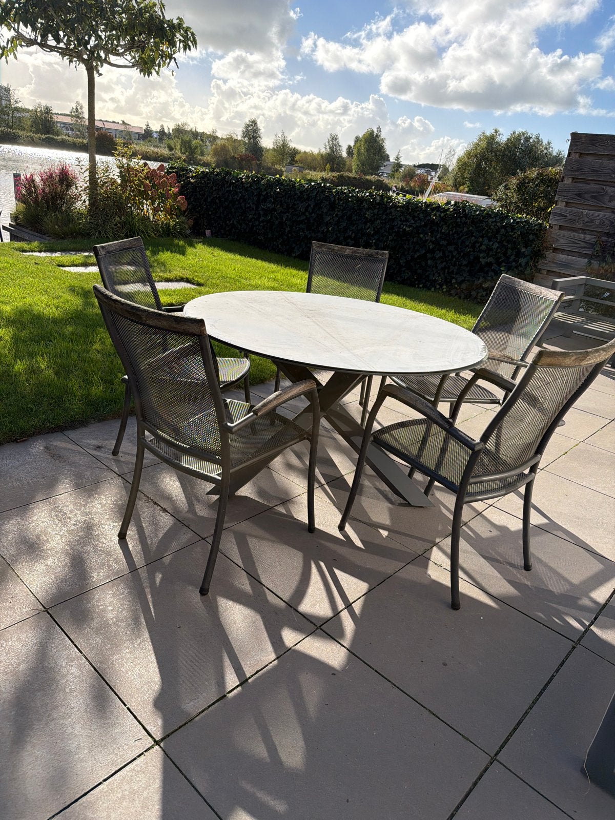 Tuinset met 5 stoelen en ronde tafel, Tuin en Terras, Ophalen, 4 zitplaatsen, Gebruikt, Eettafel