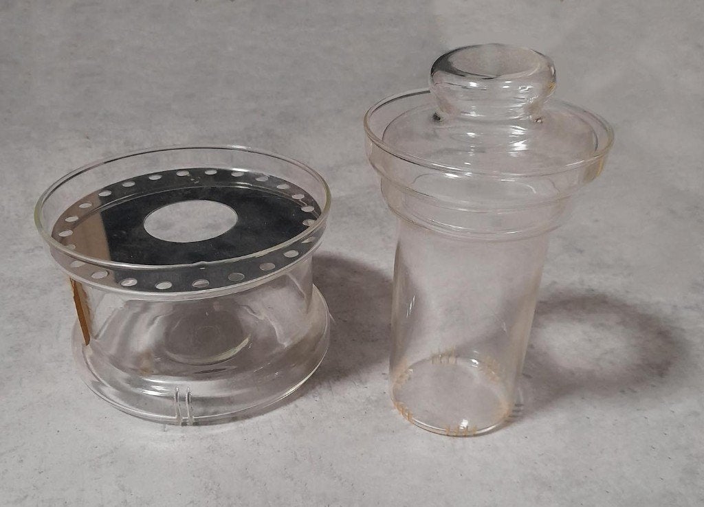 Glazen THEELICHT /rechaud met THEEFILTER EN DEKSEL Merk Jena, Huis en Inrichting, Keuken | Keukenbenodigdheden, Ophalen of Verzenden
