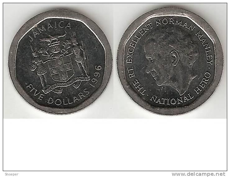 jamaica 5 dollars 1996 km 163 unc !, Verzenden, Noord-Amerika, Losse munt