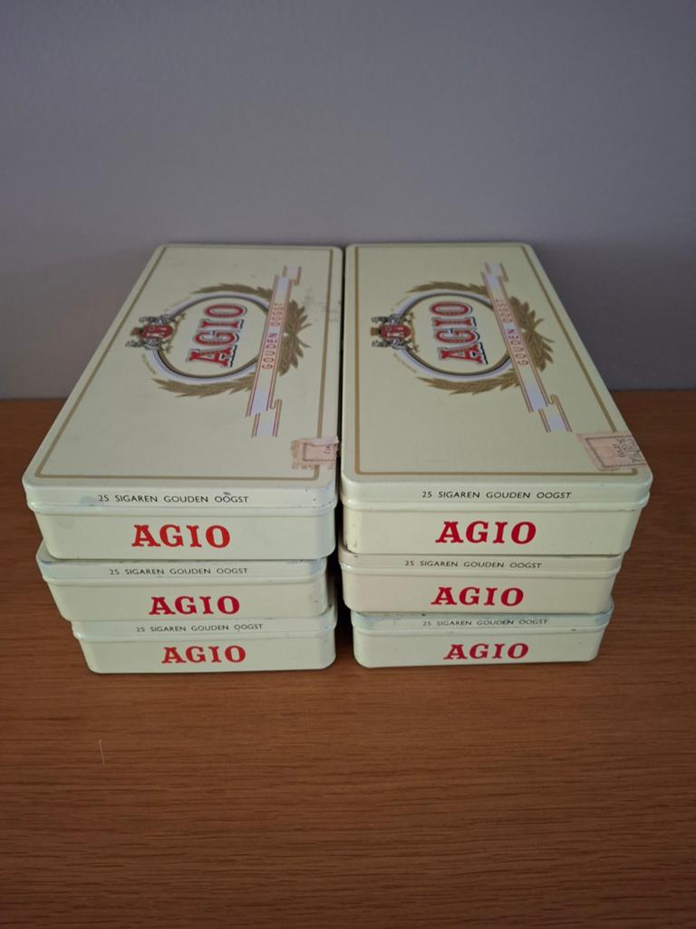 Vintage Agio Gouden Oogst sigarenblikjes (set van 6), Verzamelen, Blikken, Ophalen of Verzenden, Gebruikt, Overige, Overige merken