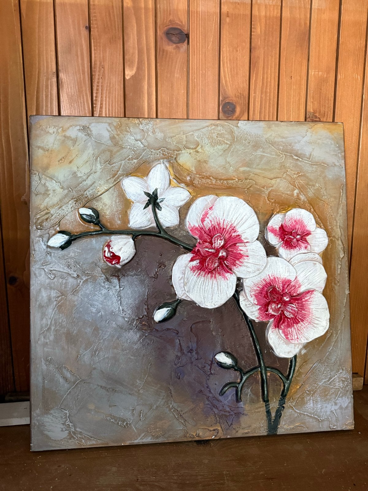 Relief Schilderij met 3D-orchideeën, Ophalen, Minder dan 50 cm, Schilderij