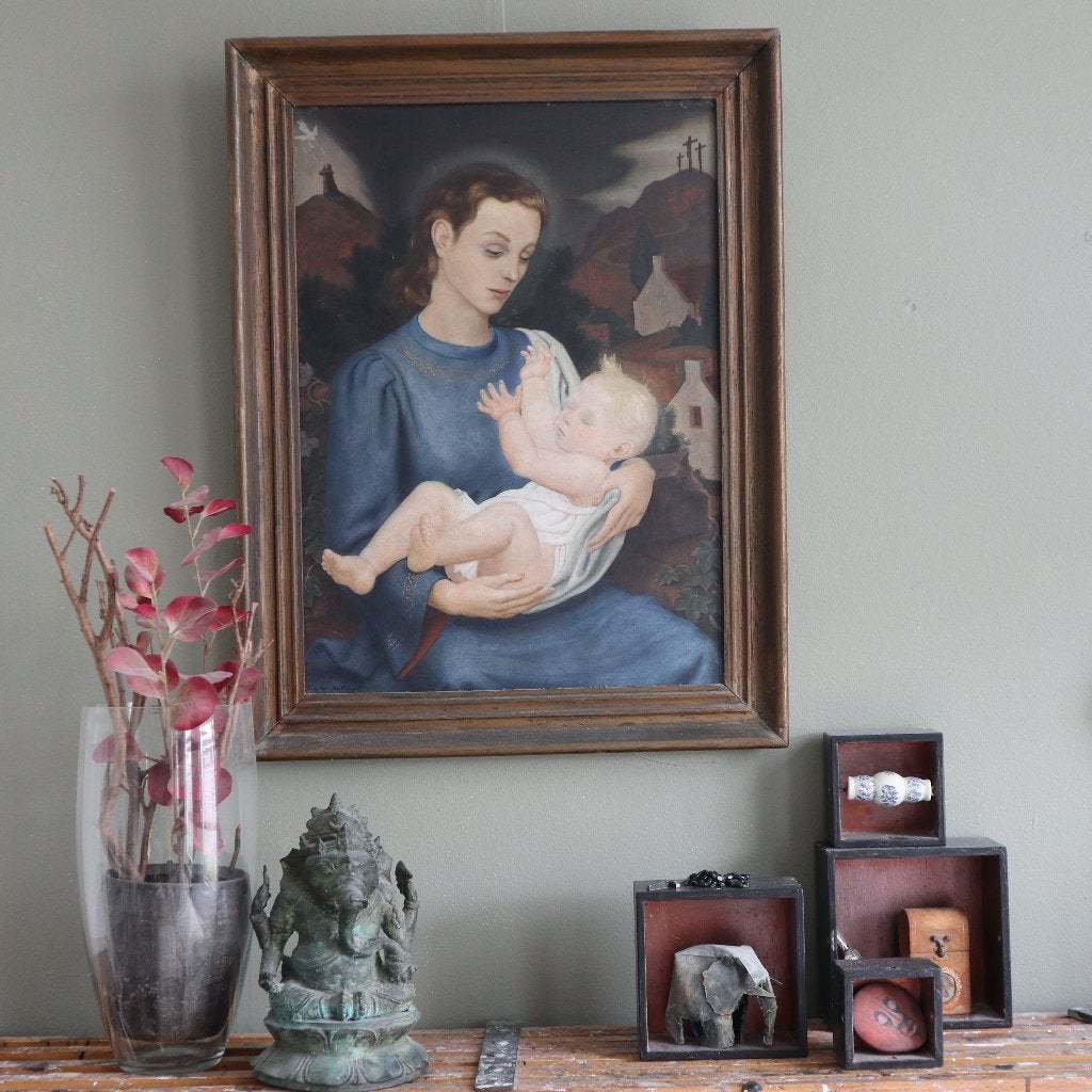 schilderij Maria met kind, Antiek en Kunst, Kunst | Schilderijen | Klassiek, Ophalen, Paneel, Overige stijlen, Ingelijst