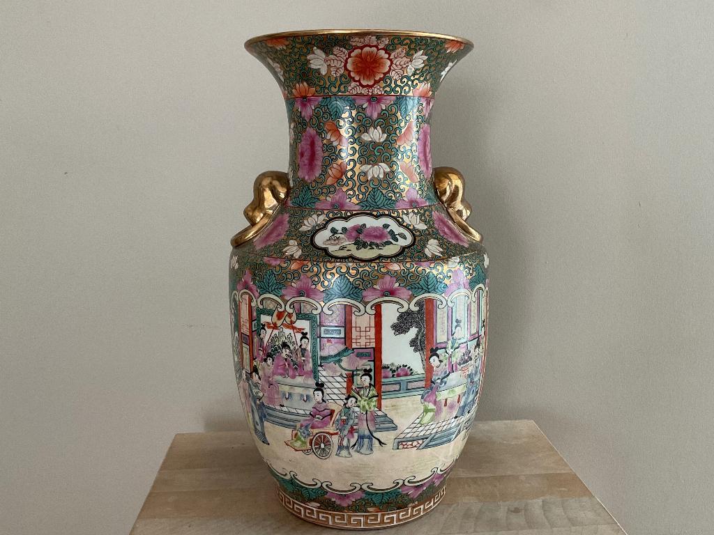19de eeuwse famille Rose Kanton baluster vaas paleisscene, Ophalen of Verzenden