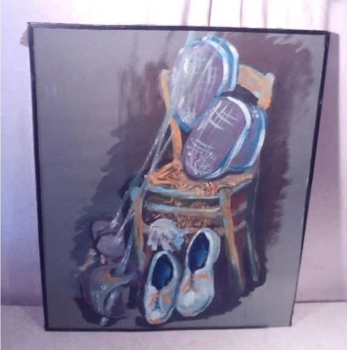Mooi Aquarel 'Stoelen Maskers Schoenen en Degens' - E.D., Minder dan 50 cm, Oorspronkelijke maker, Ophalen of Verzenden, Zo goed als nieuw
