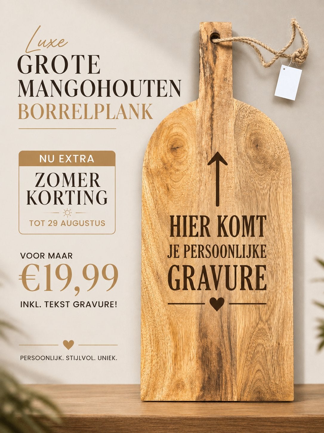 Borrel serveerplank inkl persoonlijke gravure, Ophalen of Verzenden, Nieuw, Overige vormen, Hout