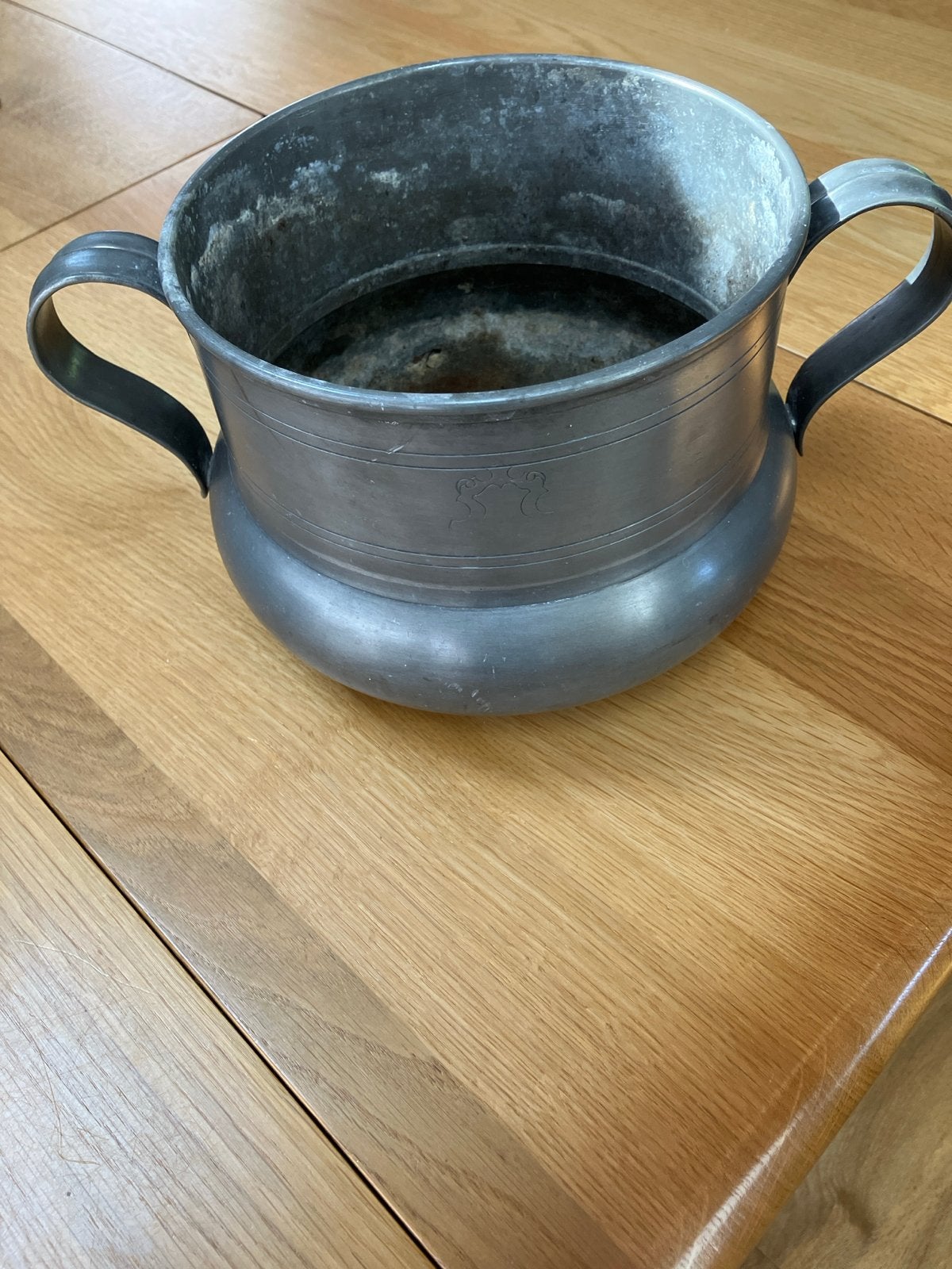 Antieke tinnen pot met handvatten - 16 cm hoog, Antiek en Kunst, Antiek | Tin, Ophalen of Verzenden