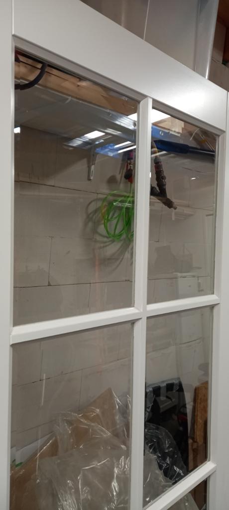 Witte hardhouten binnendeur met glaspanelen in facet, Doe-het-zelf en Verbouw, Deuren en Horren, 80 tot 100 cm, 215 cm of meer