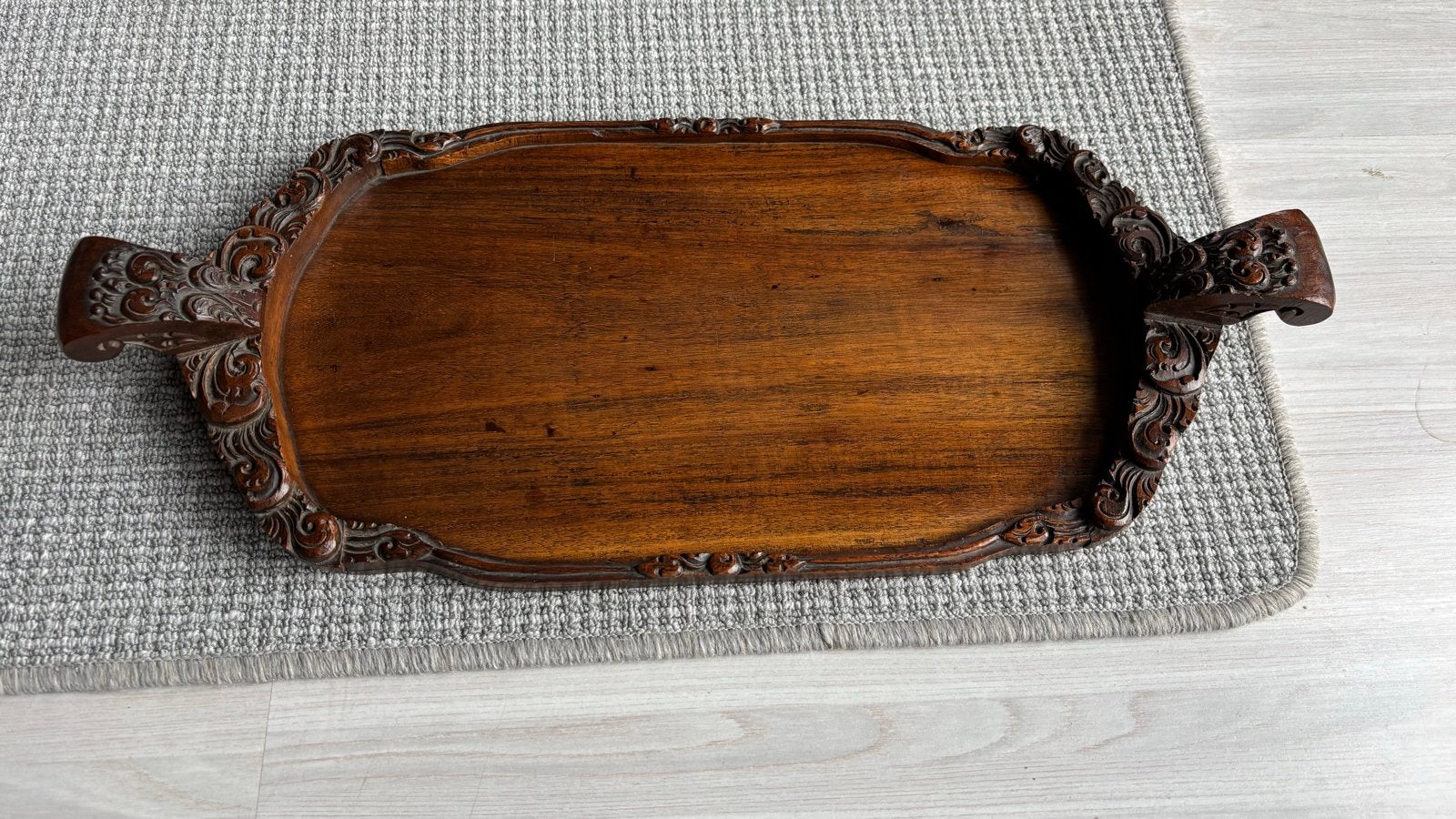 Antiek gesneden houten dienblad met handvatten, Ophalen of Verzenden