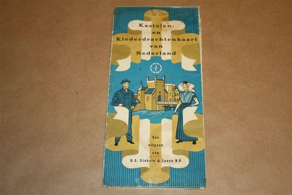 Kastelen- en Klederdrachtenkaart v Nederland - Stokvis 1955, Gelezen, Ophalen of Verzenden, Landkaart, 1800 tot 2000
