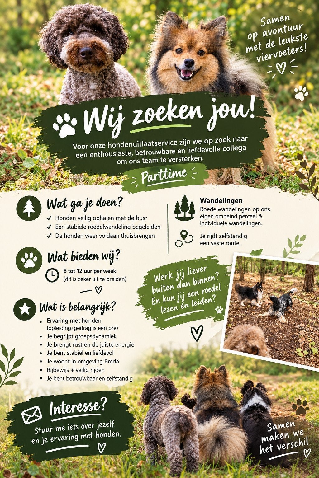 hondenuitlaatservice zoekt enthousiaste ,betrouwbare collega, Ophalen of Verzenden