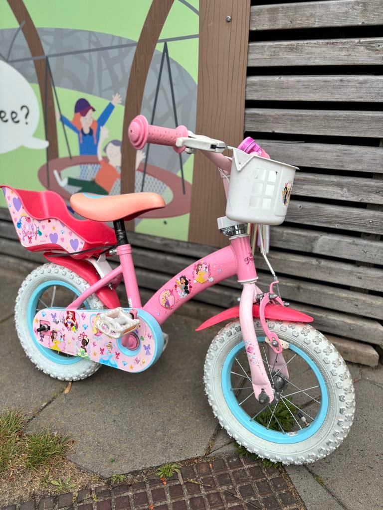 Prinsessen fiets 12 inch evt met zijwieltjes, Terugtraprem, Zijwieltjes, Gebruikt, Ophalen of Verzenden
