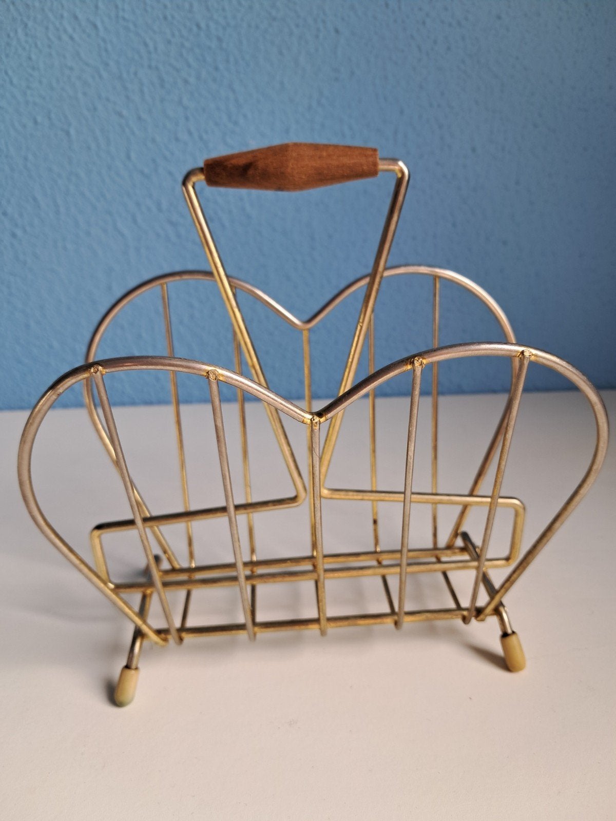 Vintage messingkleurige metalen servetten- of brievenhouder., Ophalen of Verzenden