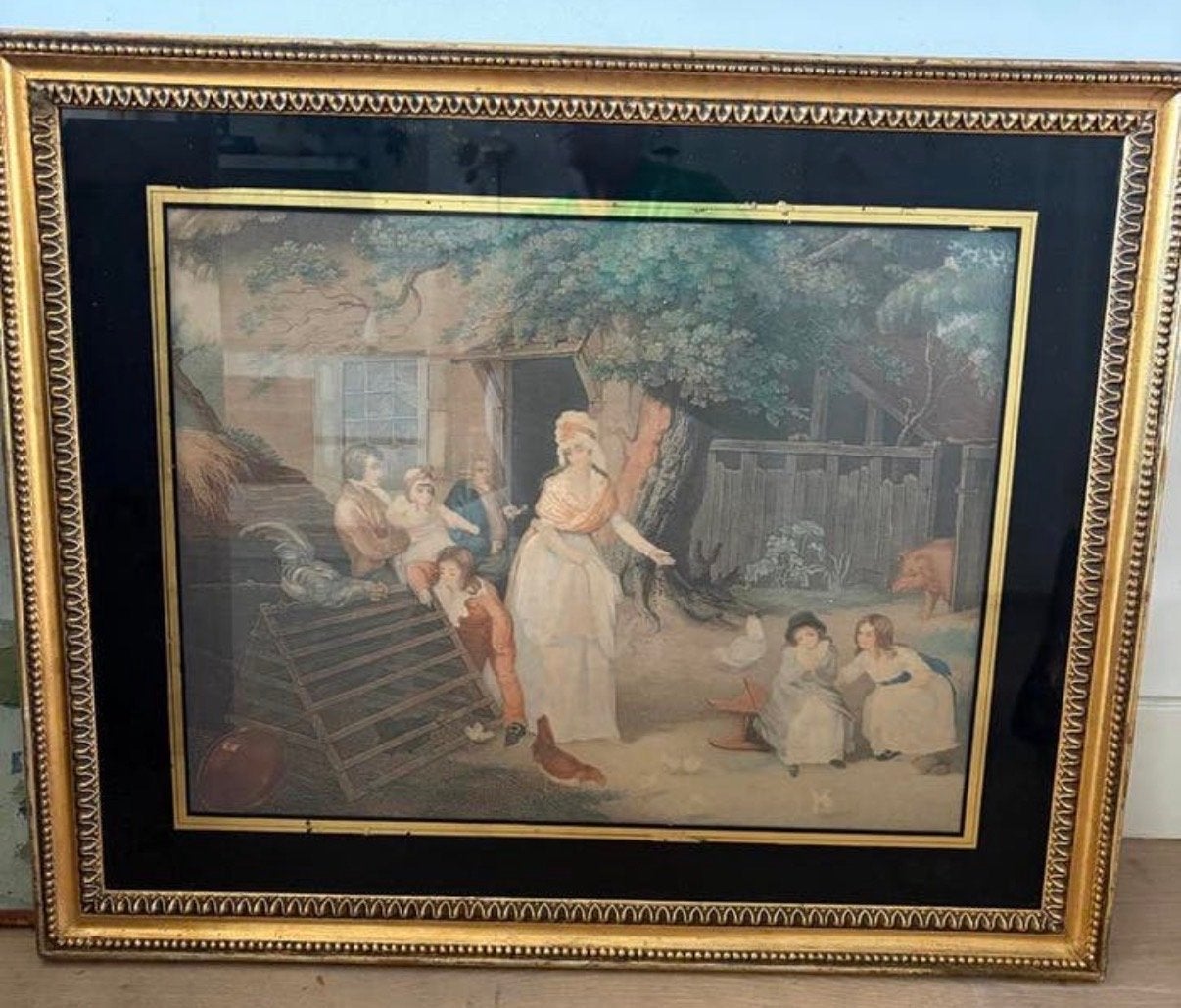 Schilderij Jean Thouvenin - Landelijk tafereel met figuren, Antiek en Kunst, Kunst | Schilderijen | Klassiek, Portret of Personen