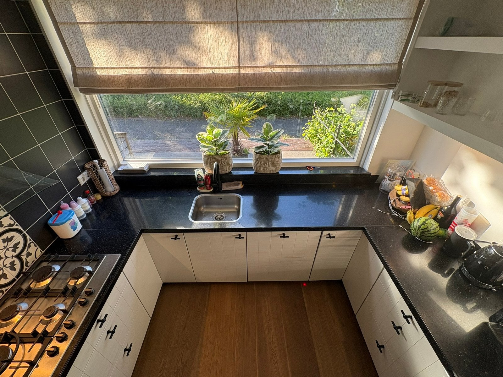 Complete keuken met Bosch / Miele apparateur, Ophalen, Gebruikt, Graniet of Steen, U-keuken