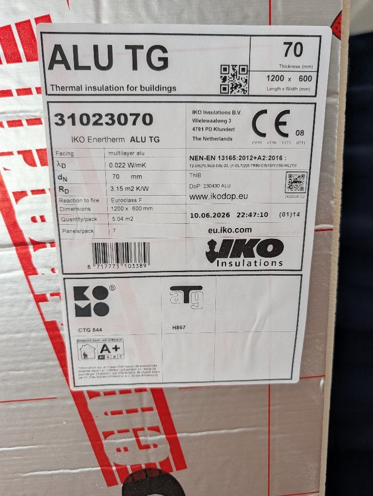 4x IKO Enertherm ALU TG PIR-isolatieplaat + folie, Ophalen, 4 tot 8 cm, Nieuw, 5 tot 10 m²