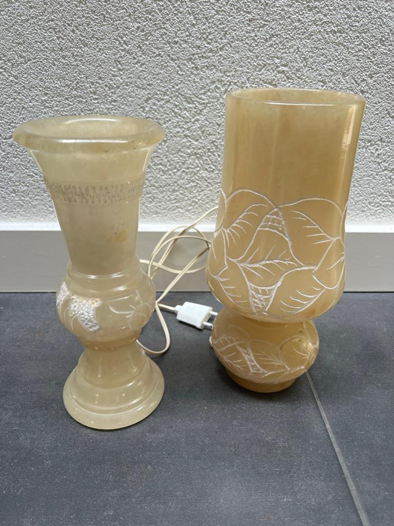 vintage albast / marmerenlook lamp en vaas, Antiek en Kunst, Antiek | Lampen, Ophalen of Verzenden