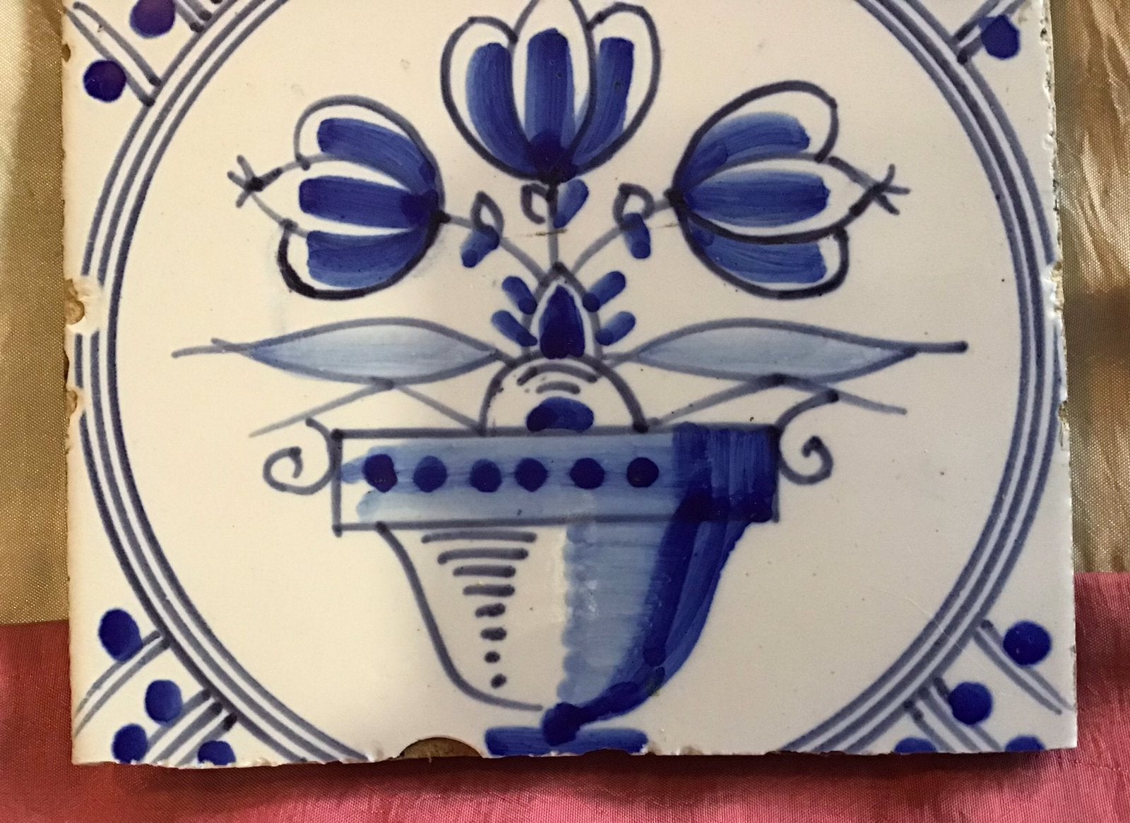 Delfts Blauwe Antieke Tegel ‘Bloemen in Vaas’, Ophalen of Verzenden