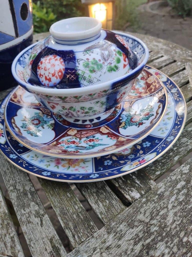 Set Japans Imari porselein – 4-delig – Handbeschilderd, Antiek en Kunst, Antiek | Porselein, Ophalen