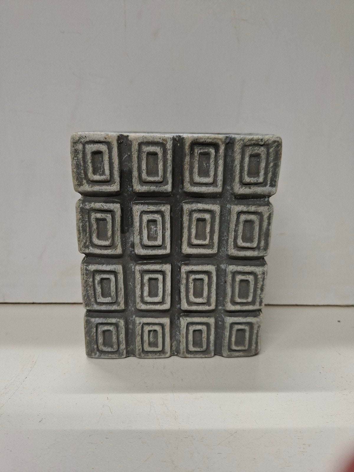 Decoratieve bloempot met vierkant patroon, Tuin en Terras, Gebruikt, Vierkant, Binnen, Ophalen of Verzenden