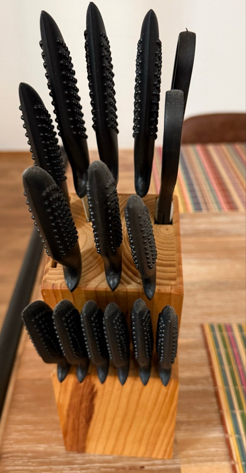 Messenblok 15 delig! met houten blok en schaar NIEUW!, Los bestek, Nieuw, Ophalen of Verzenden, Rvs of Chroom