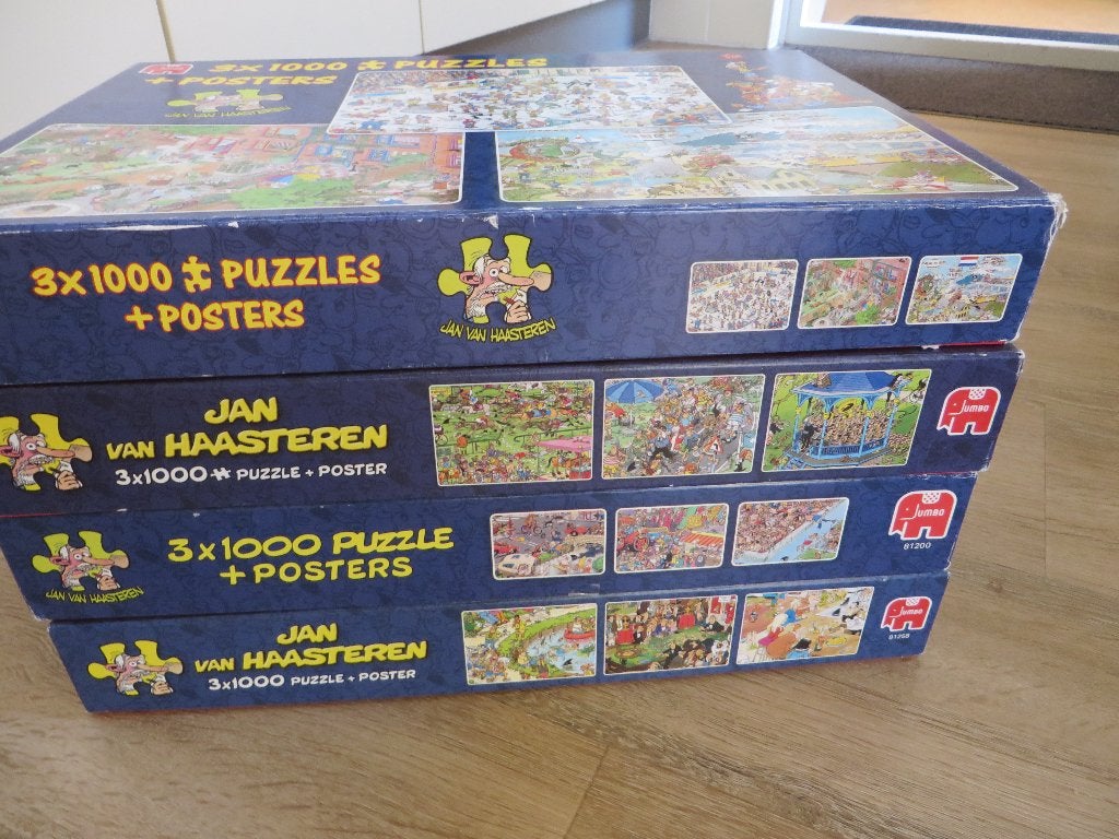 4 dozen met Jan van Haasteren puzzels, Hobby en Vrije tijd, Denksport en Puzzels, Zo goed als nieuw, Legpuzzel, 500 t/m 1500 stukjes