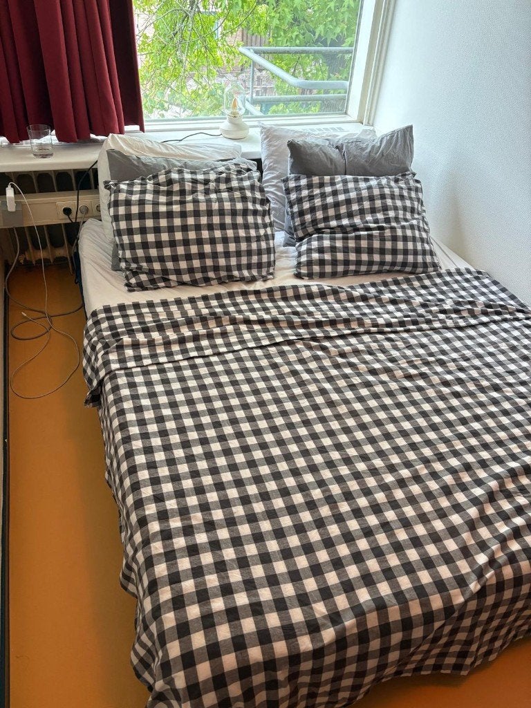 Tweepersoonsbed met matras (160x200, vidaXL, blauw fluweel), Ophalen, Blauw, Tweepersoons, Zo goed als nieuw