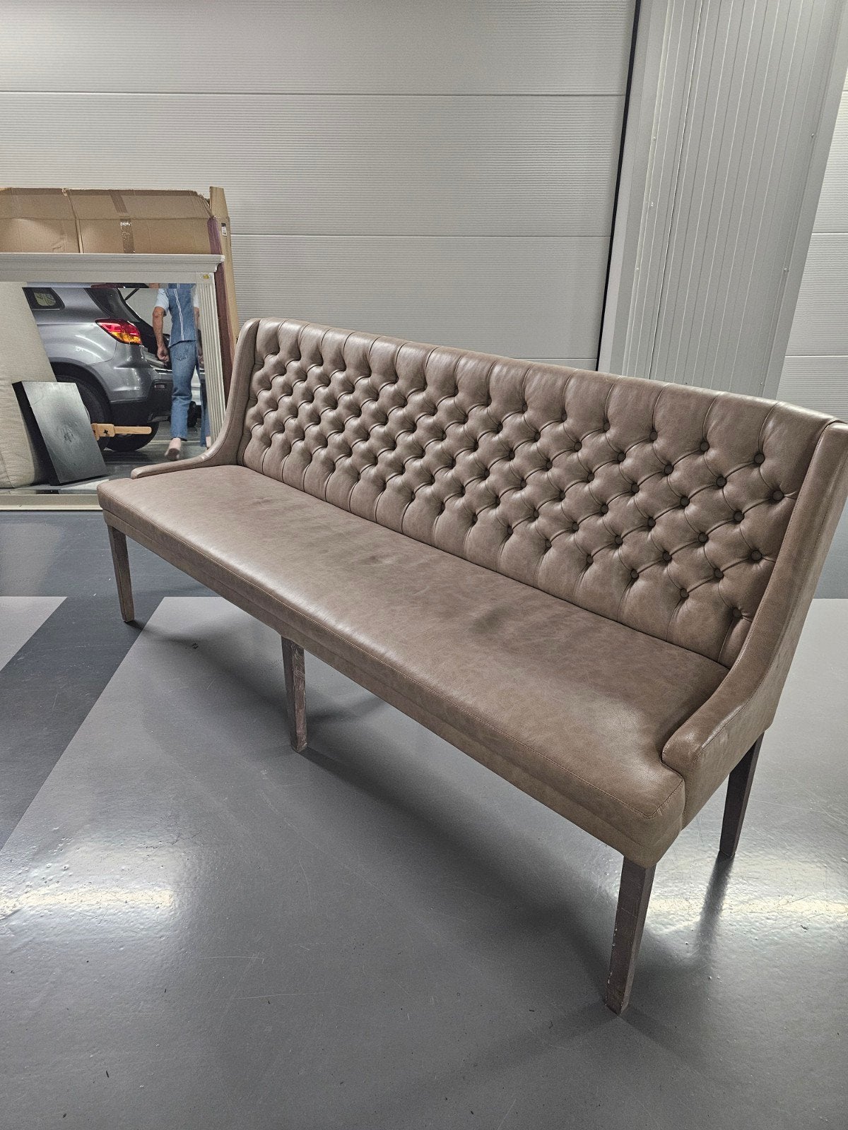 Lange bank met gecapitonneerde rugleuning, Gebruikt, Klassiek, Modern, Landelijk, 150 tot 200 cm, 75 tot 100 cm