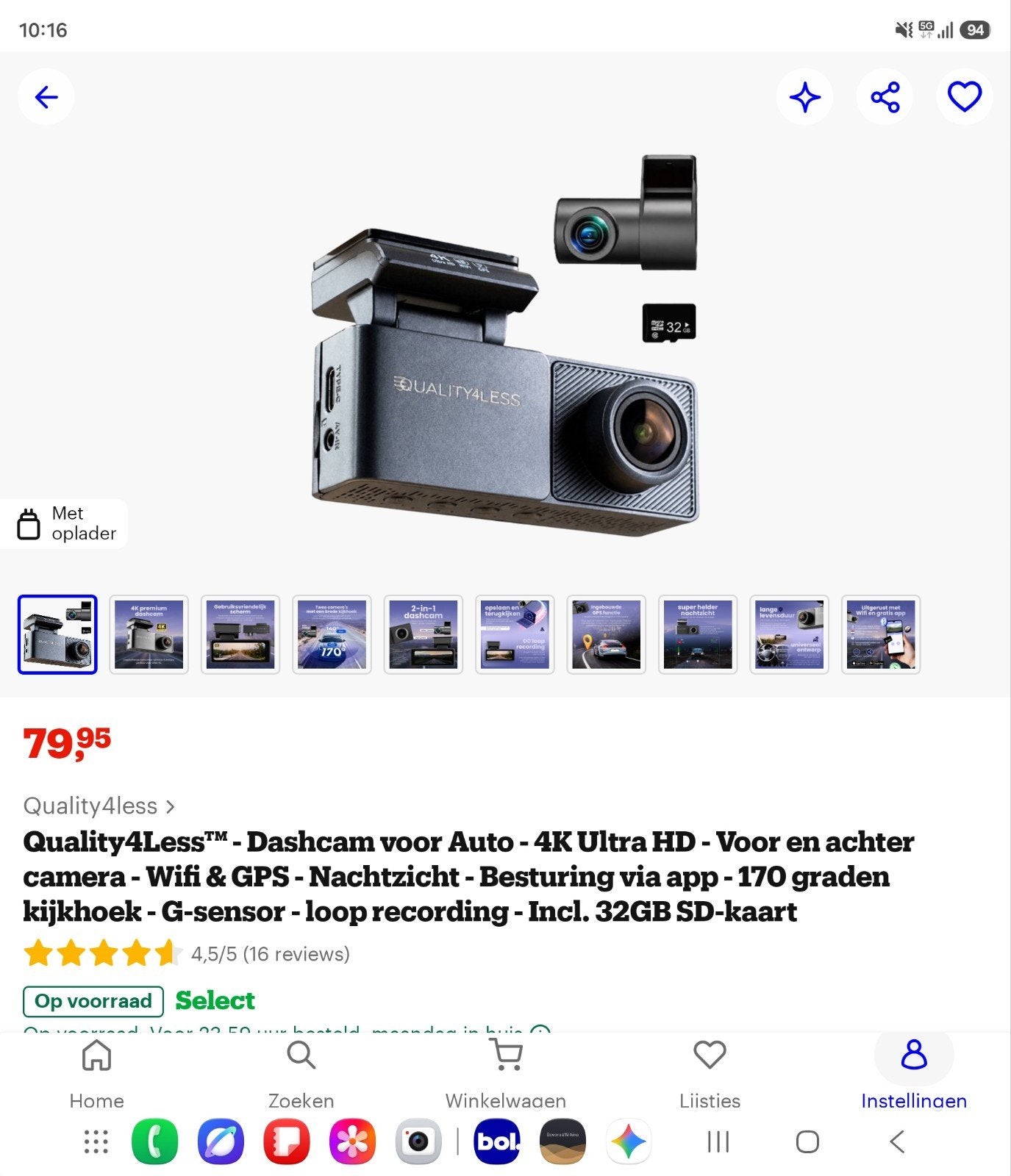 Quality4Less 2-in-1 Dashcam 4K Ultra HD met GPS & Wifi, Ophalen, Nieuw