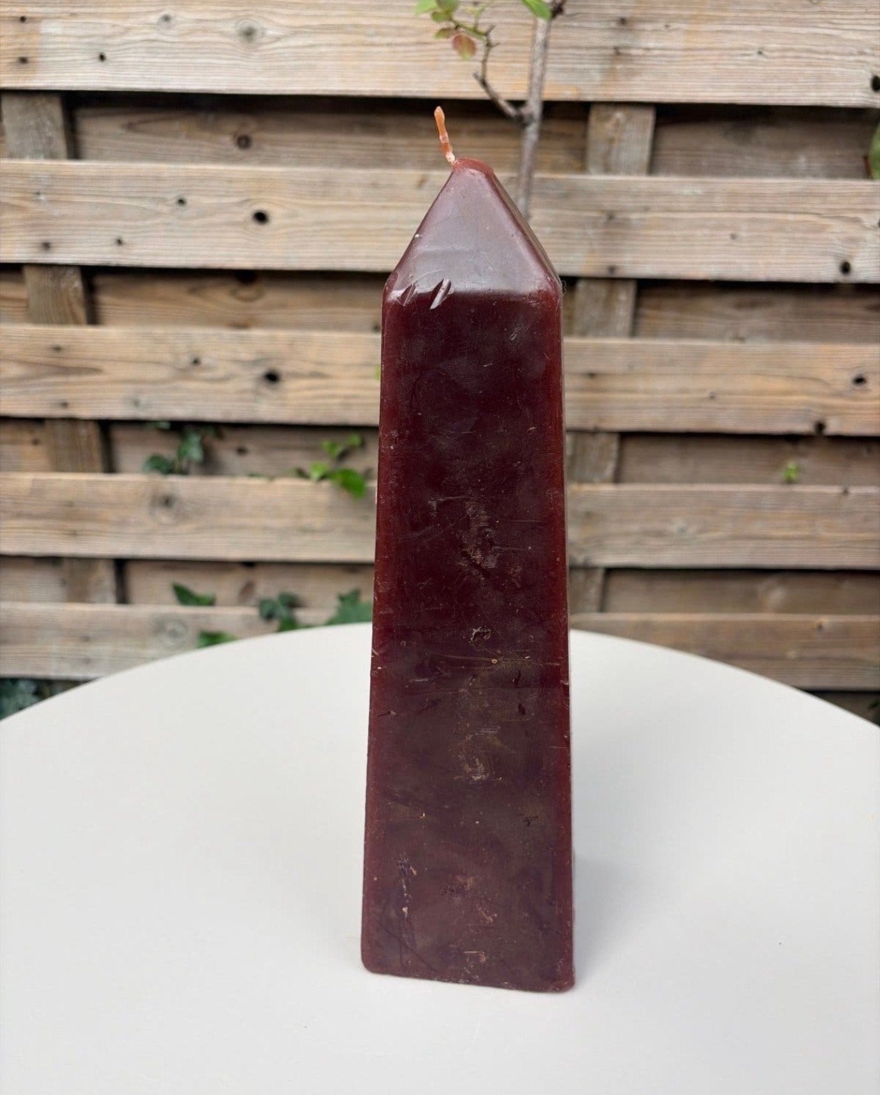 Vintage Obelisk Kaars - 30 cm Hoog, Bruin, Was, Ophalen of Verzenden, Zo goed als nieuw