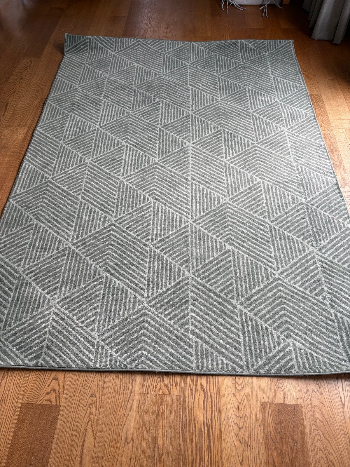 IKEA STENLILLE Vloerkleed - Groen/Grijs Geometrisch Patroon, Ophalen, 150 tot 200 cm, 200 cm of meer, Zo goed als nieuw