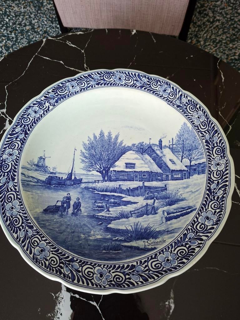 Mooi Delftsblauw Bord 40 cm diameter onbeschadigd, Ophalen of Verzenden