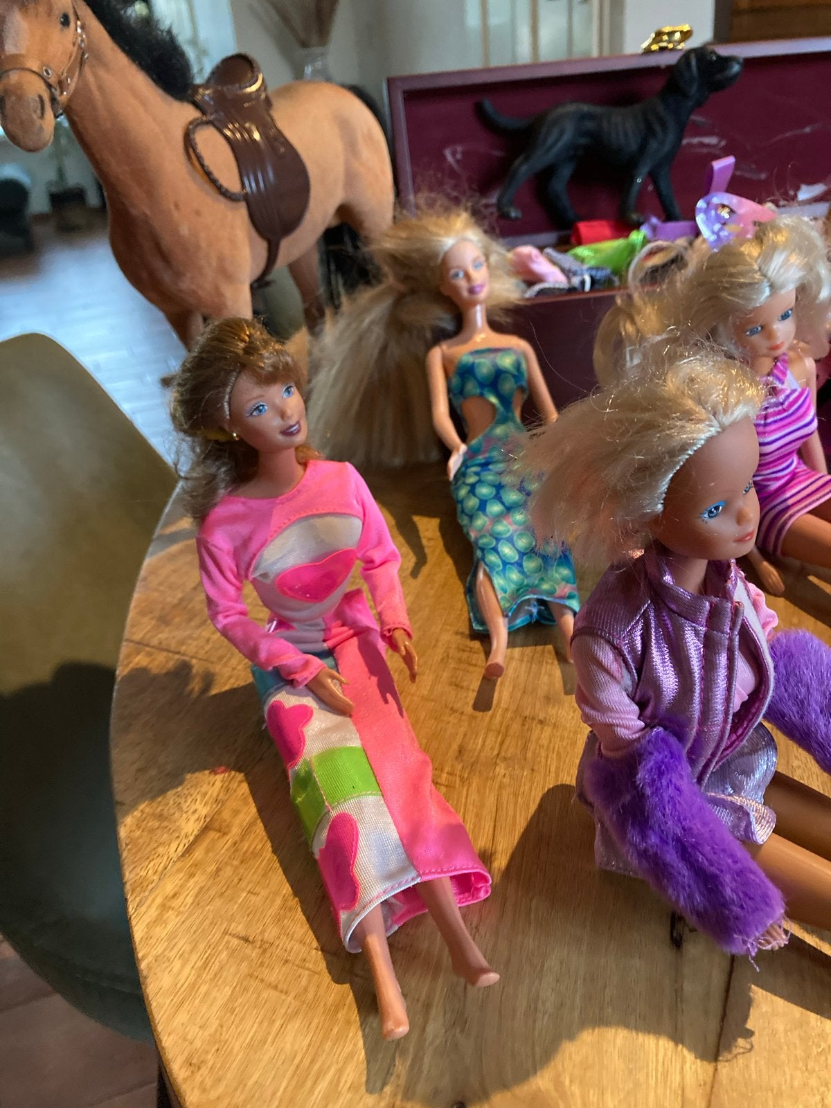 Grote collectie Barbiepoppen met accessoires en paard