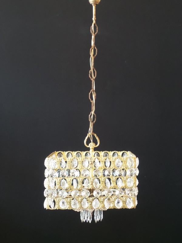 Zakkroonluchter verguld messingframe kristallen en diamanten, Huis en Inrichting, Lampen | Kroonluchters, Gebruikt, Ophalen