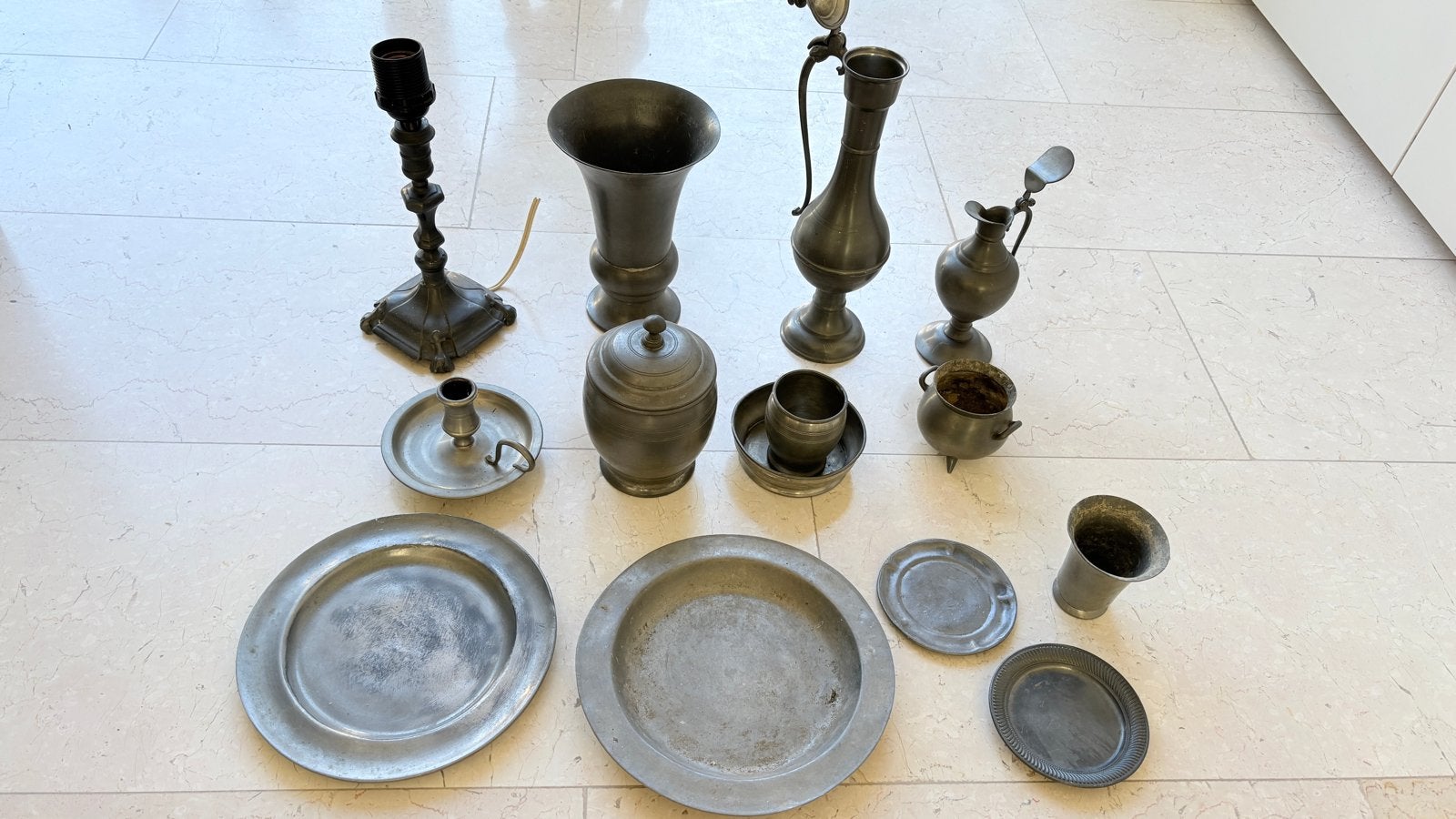 Grote collectie antiek tinnen servies en decoratie, Antiek en Kunst, Ophalen