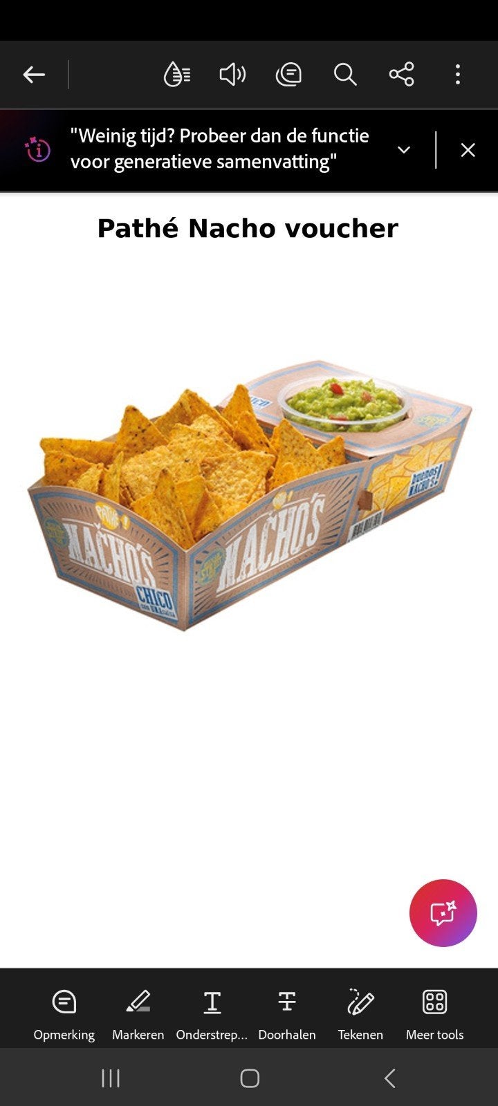 2 bioscoopkaartjes pathe met nacho's en frisdrank, Cadeaubon