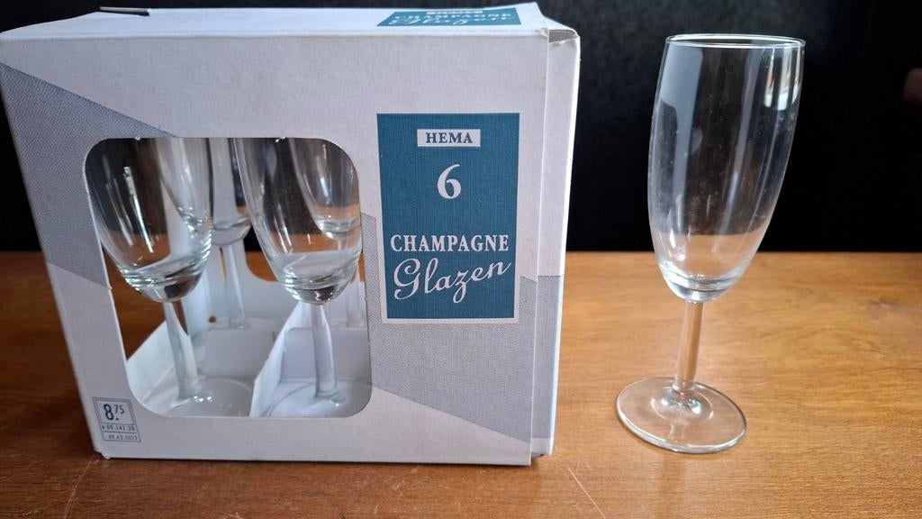 1 set van 7 Hema champagne glazen fluitje, Verzamelen, Glas en Borrelglaasjes, Ophalen of Verzenden, Zo goed als nieuw, Overige typen