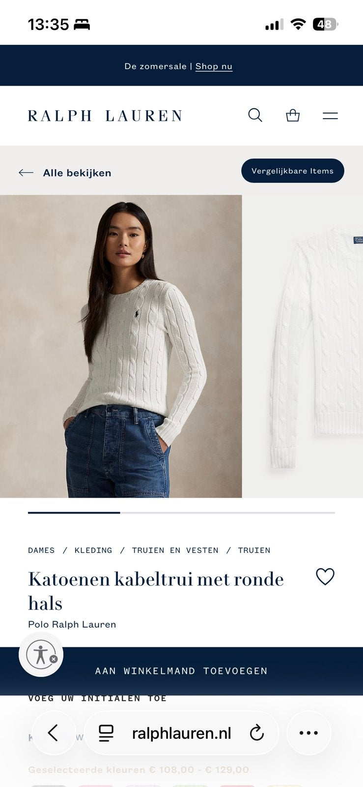 Ralph Lauren trui, Kleding | Dames, Truien en Vesten, Ophalen of Verzenden, Zo goed als nieuw, Maat 38/40 (M), Wit