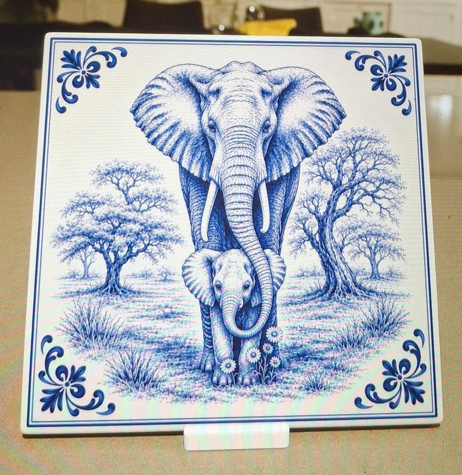 Keramische decoratie tegel 15x15 cm Olifanten, Ophalen of Verzenden