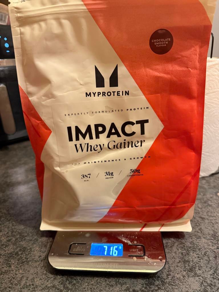 Myprotein Impact Whey Gainer Chocolade 716g, Sport en Fitness, Ophalen of Verzenden, Zo goed als nieuw, Overige typen