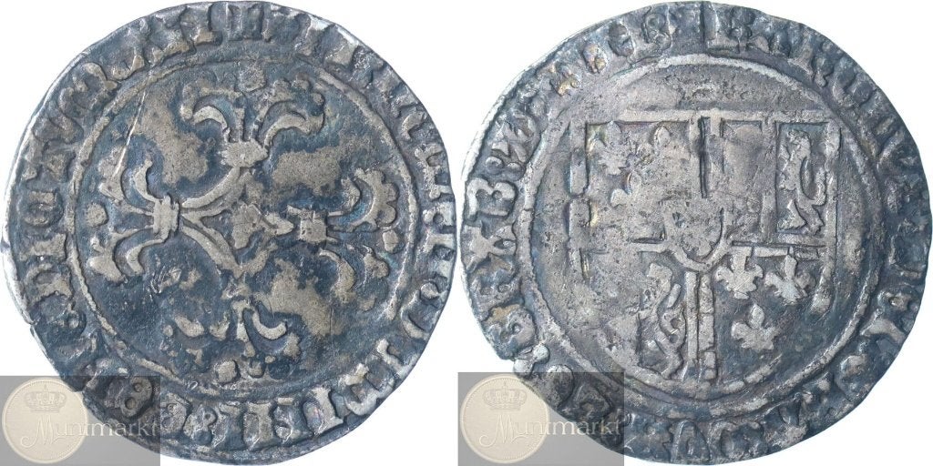 Leuven - Dubbele stuiver z.j. (1468-1474) 'Karel de Stoute', Postzegels en Munten, Vóór koninkrijk, Zilver, Losse munt, Overige waardes