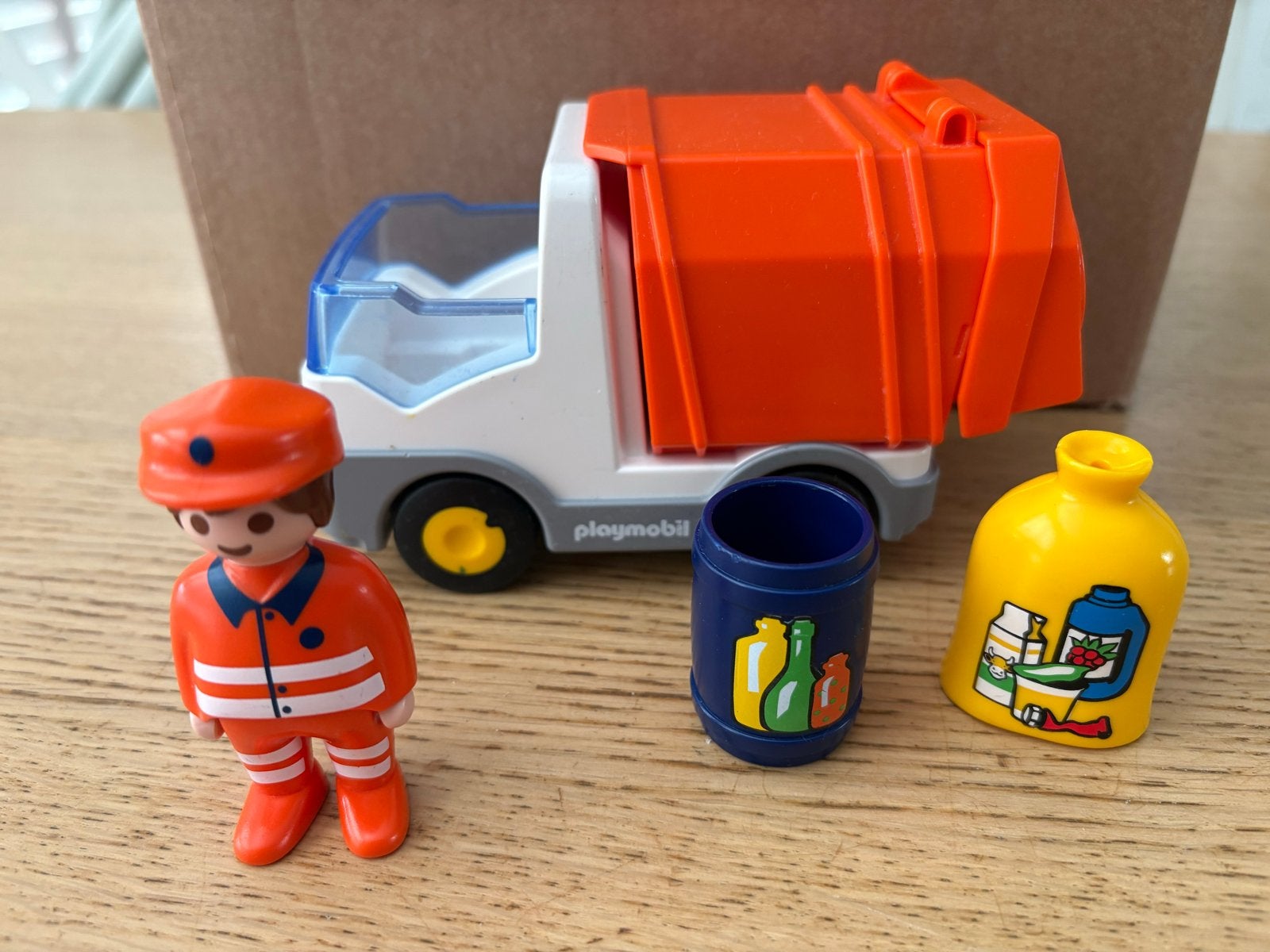 Playmobil vuilniswagen 1.2.3. met figuur en accessoires, Gebruikt, Complete set, Voertuig, 1.2.3