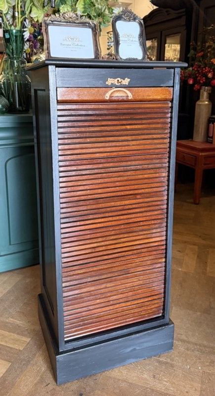 Vintage archiefkast met rolluik en lades, antiek kastje VdlM, Ophalen, Minder dan 50 cm, 5 laden of meer, 100 tot 150 cm