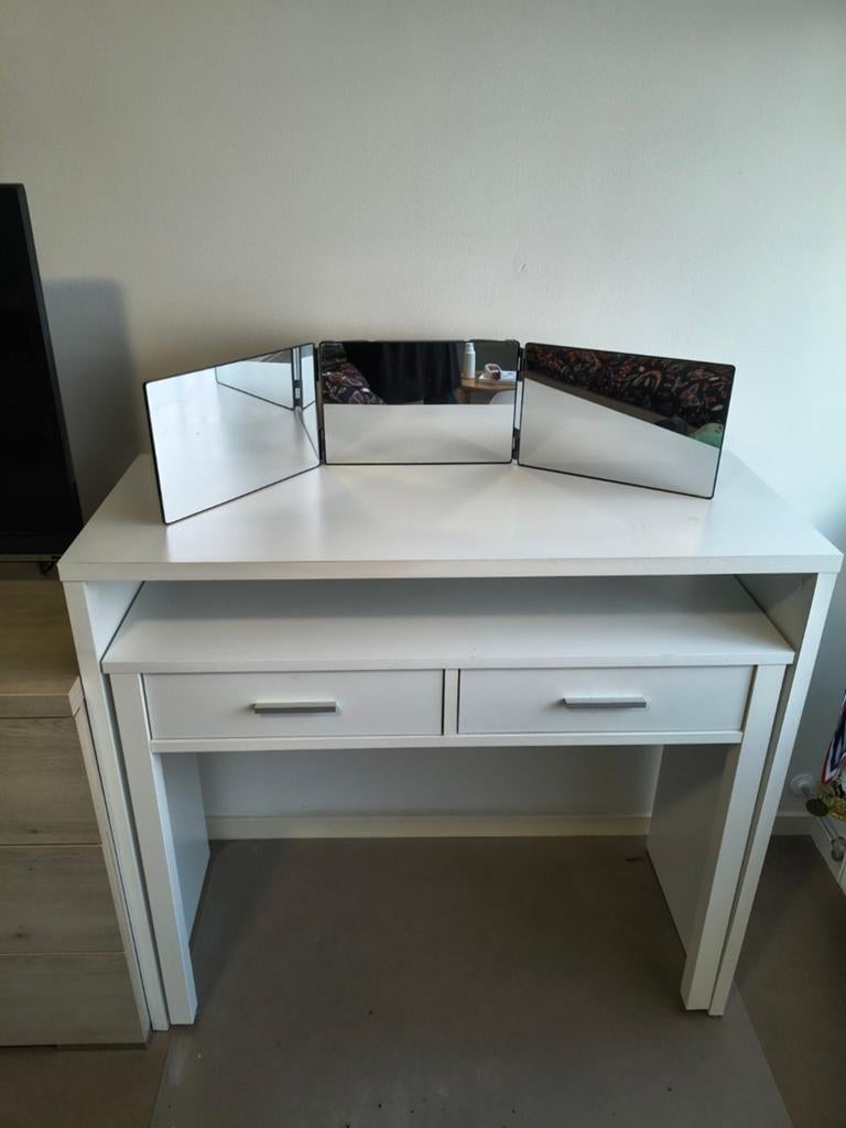 Witte kaptafel met lades en drieluik spiegel, Ophalen, Gebruikt, 50 tot 100 cm, Minder dan 100 cm