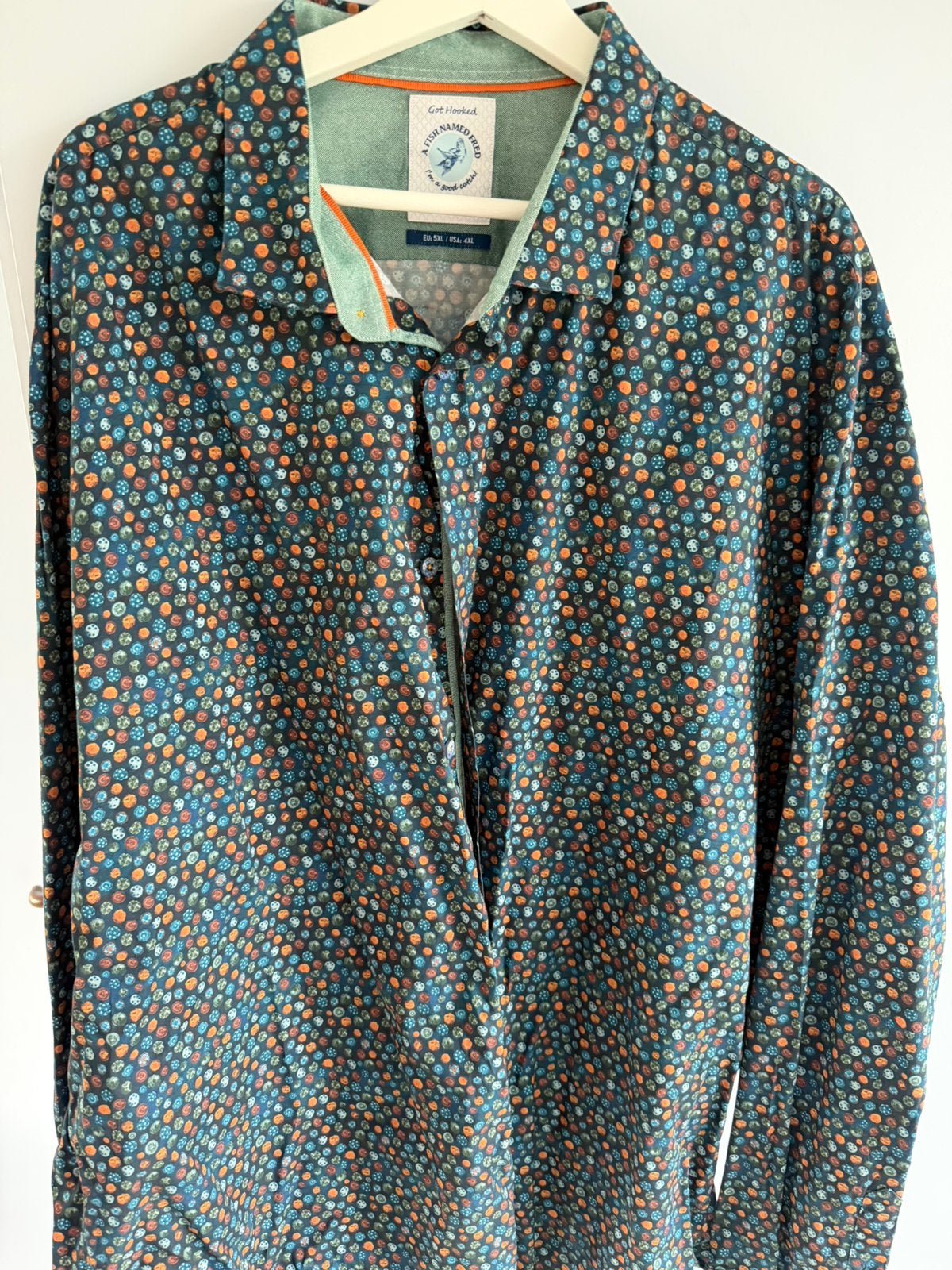 A Fish Named Fred heren overhemd stippen motief 5XL nieuw, Kleding | Heren, Ophalen of Verzenden, Nieuw, Blauw, Overige halswijdtes